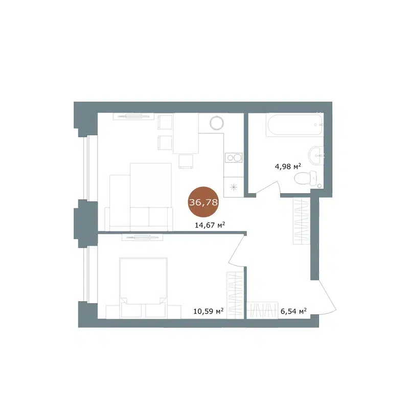2-комнатная квартира 36.78 м² 19/56 Кварталы Телецентра