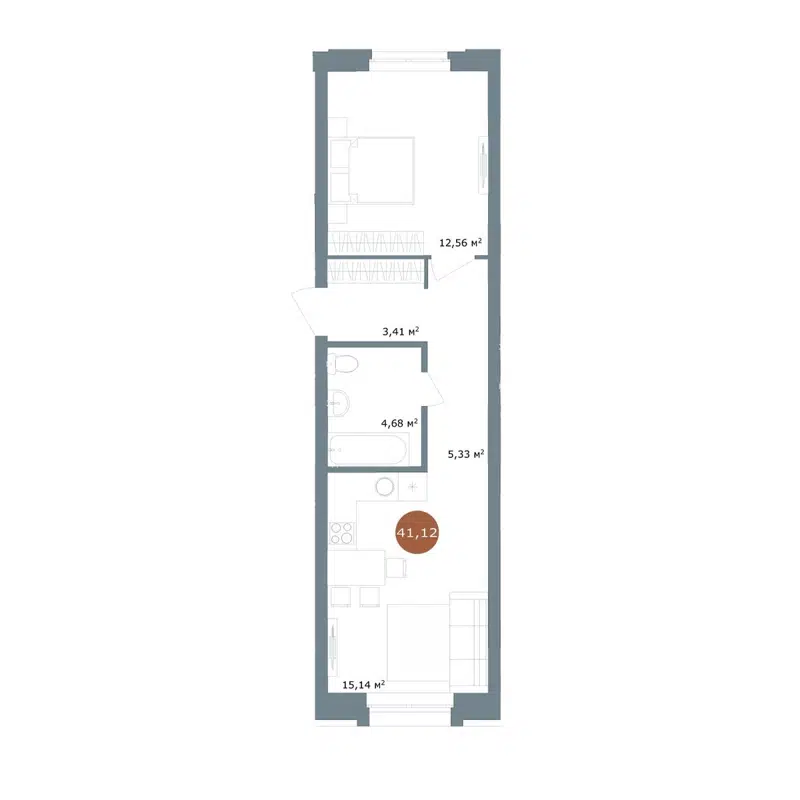 2-комнатная квартира 41.12 м² 19/56 Кварталы Телецентра
