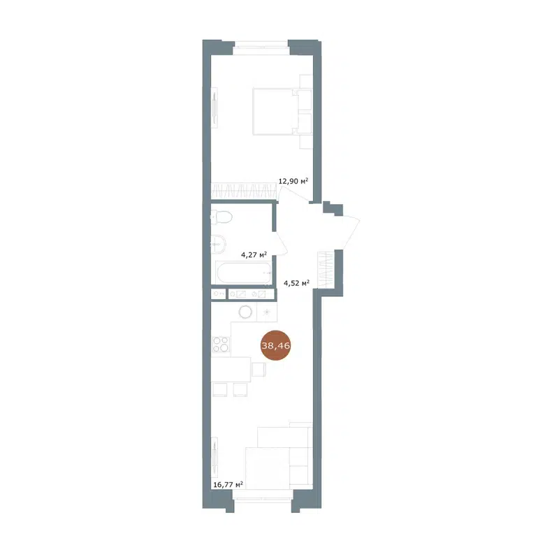 2-комнатная квартира 38.46 м² 19/56 Кварталы Телецентра