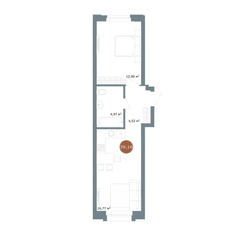 2-комнатная квартира 39.16 м² 19/56 Кварталы Телецентра