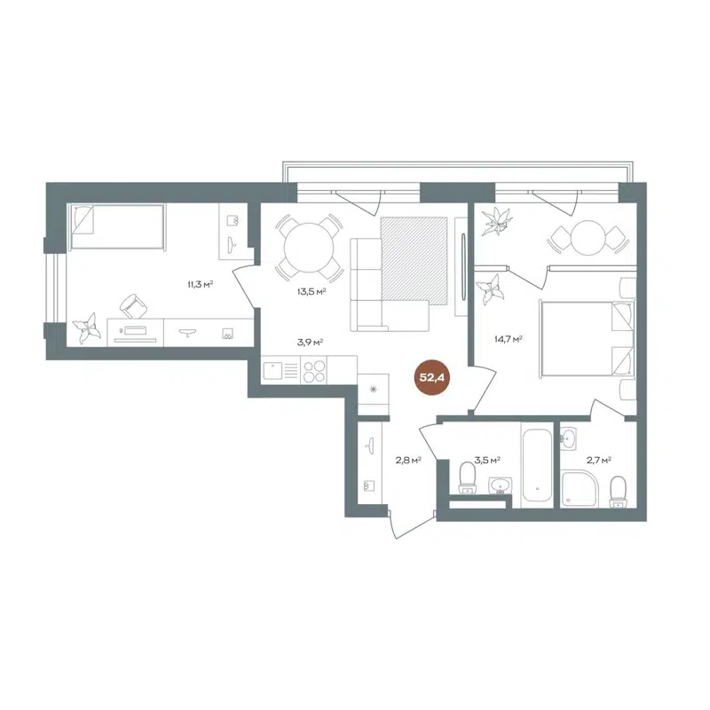 3-комнатная квартира 52.4 м² 19/56 Кварталы Телецентра