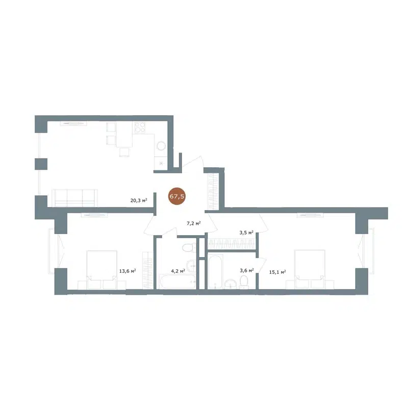 3-комнатная квартира 67.5 м² 19/56 Кварталы Телецентра