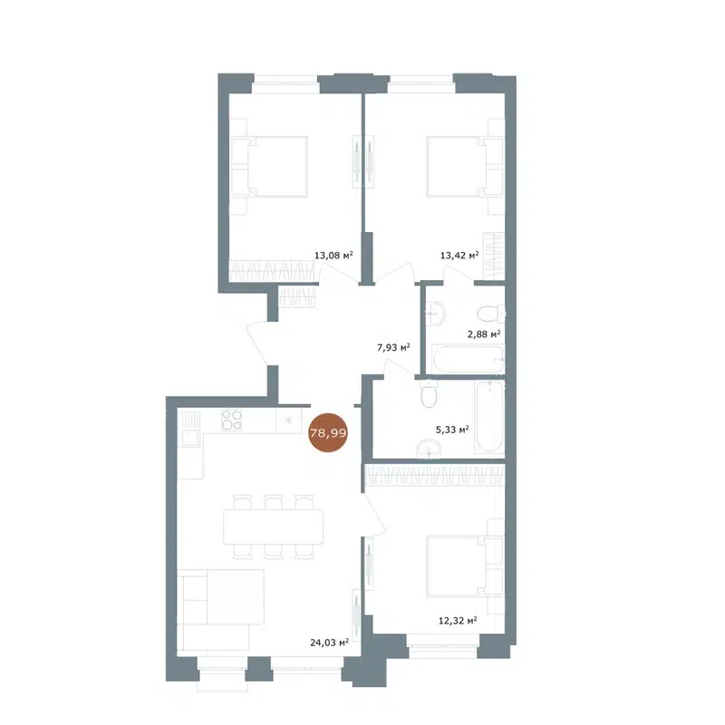 4-комнатная квартира 78.99 м² 19/56 Кварталы Телецентра