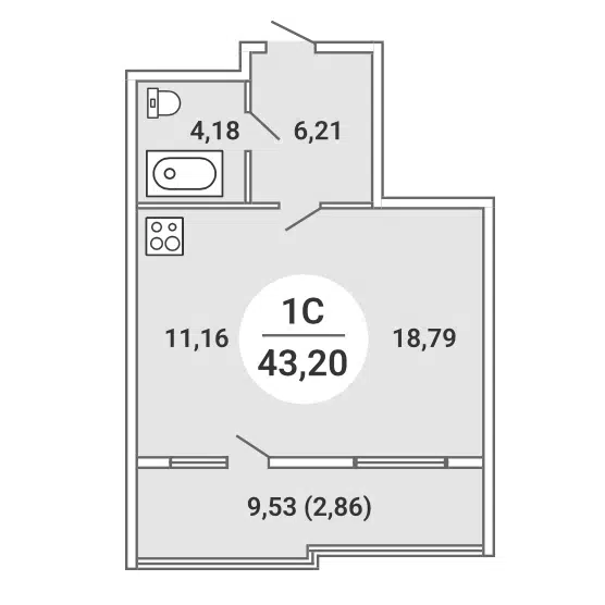 Студия 43.2 м² Сергиев Пассаж