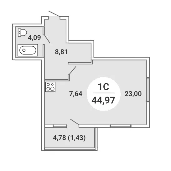 Студия 44.97 м² Сергиев Пассаж