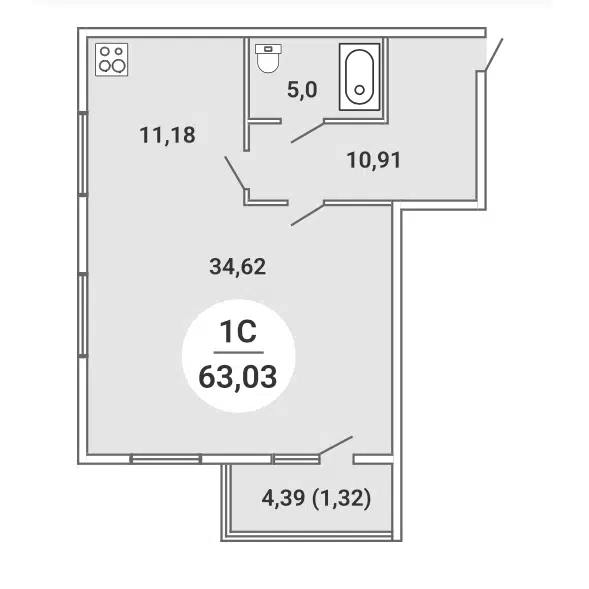 Студия 63.03 м² Сергиев Пассаж