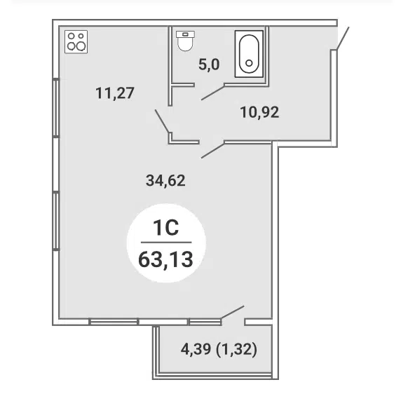 Студия 63.13 м² Сергиев Пассаж