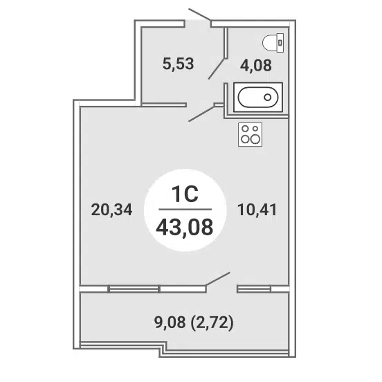 Студия 43.08 м² Сергиев Пассаж