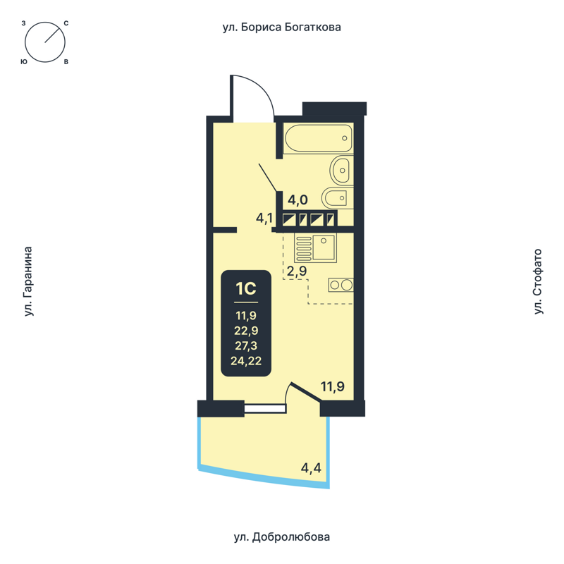 Студия 24.22 м² Никольский парк