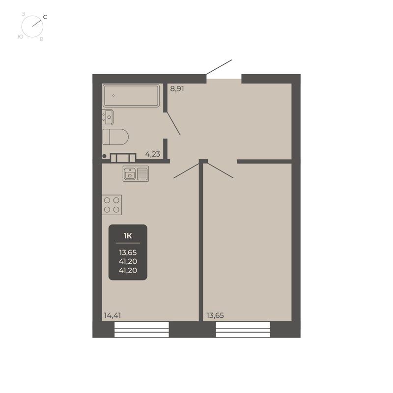 1-комнатные апартаменты 40.8 м² Nova apart