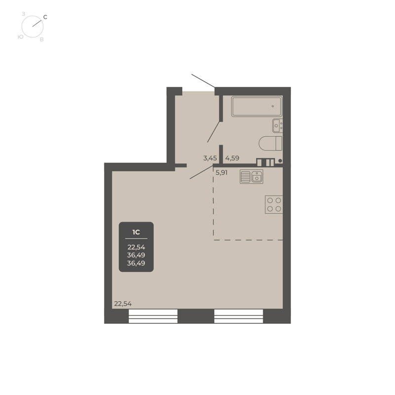 1-комнатные апартаменты 36.1 м² Nova apart