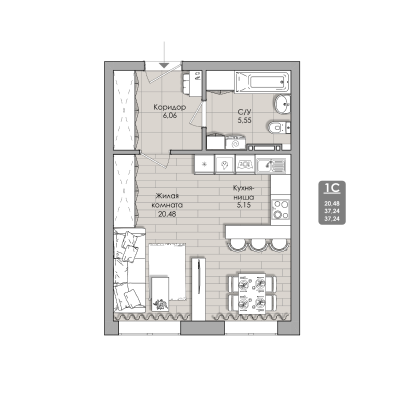1-комнатные апартаменты 37.24 м² Nova apart