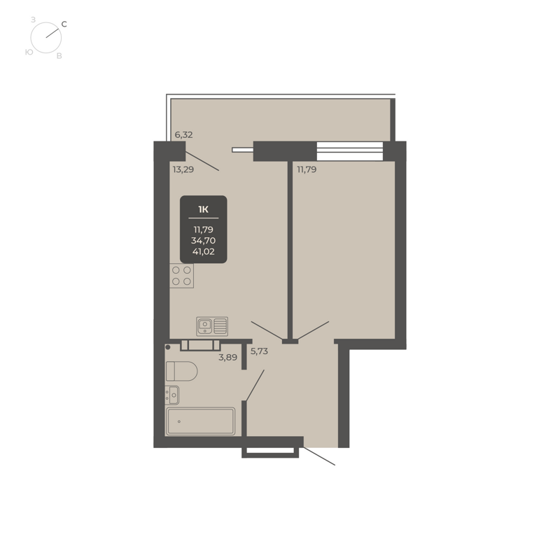 1-комнатные апартаменты 40.5 м² Nova apart
