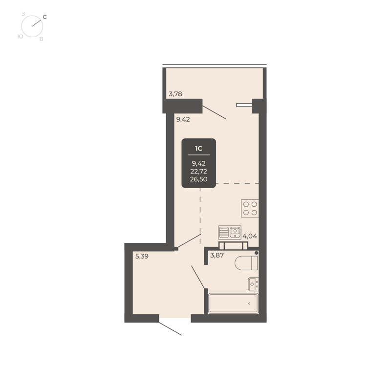 1-комнатные апартаменты 26.5 м² Nova apart