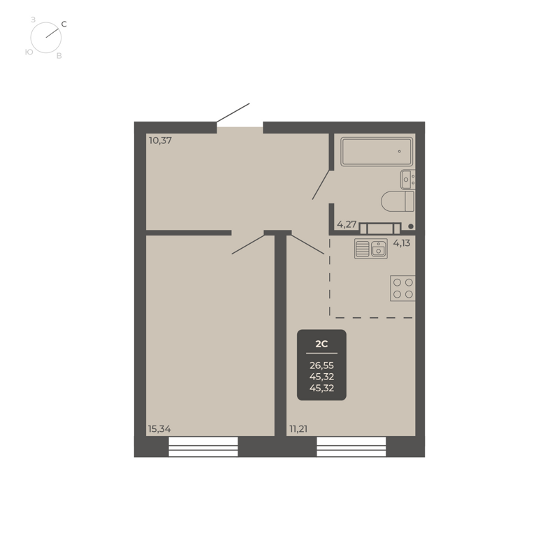 2-комнатные апартаменты 44.9 м² Nova apart