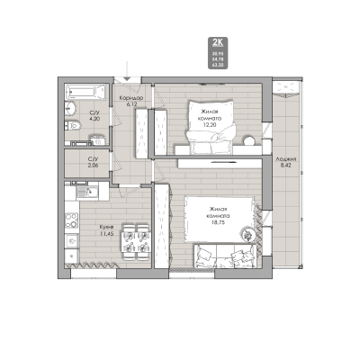 2-комнатные апартаменты 63.2 м² Nova apart