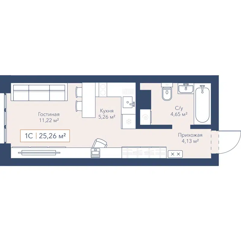 Студия 25.3 м² Willart