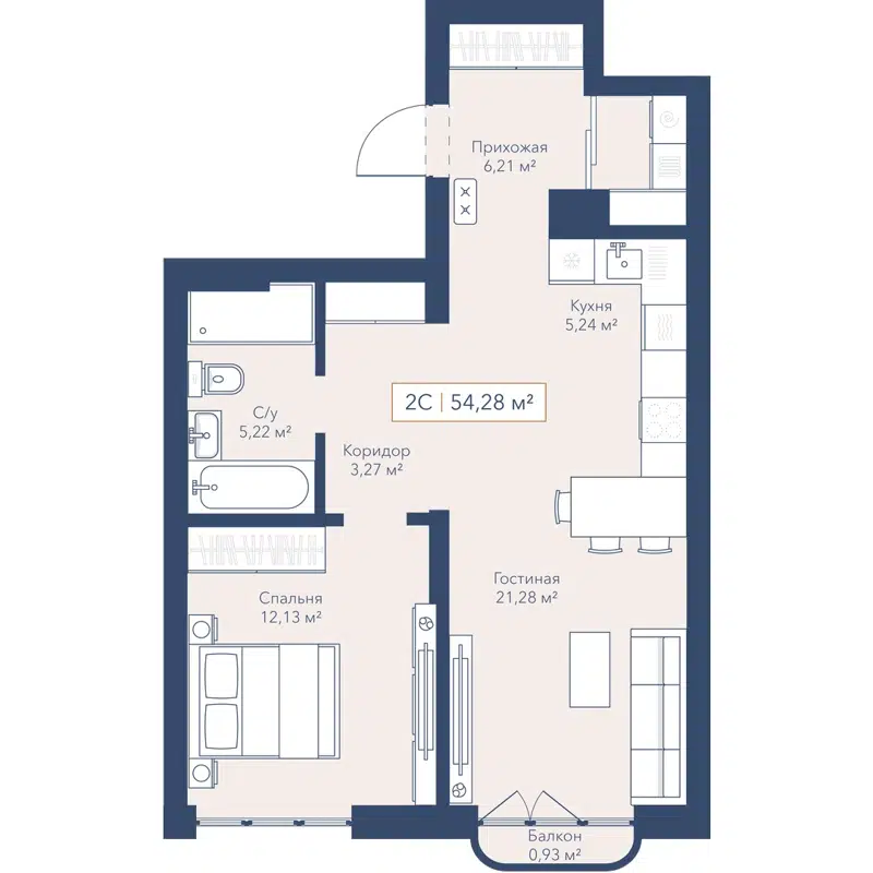 2-комнатная квартира 54.3 м² Willart