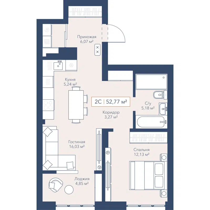 2-комнатная квартира 52.8 м² Willart