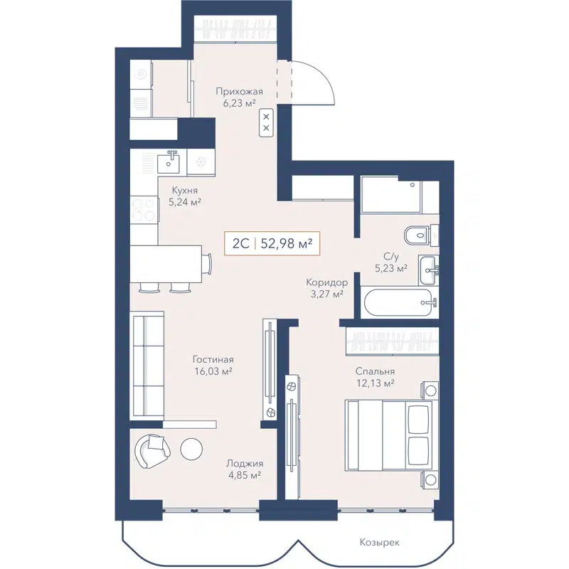 2-комнатная квартира 53.1 м² Willart