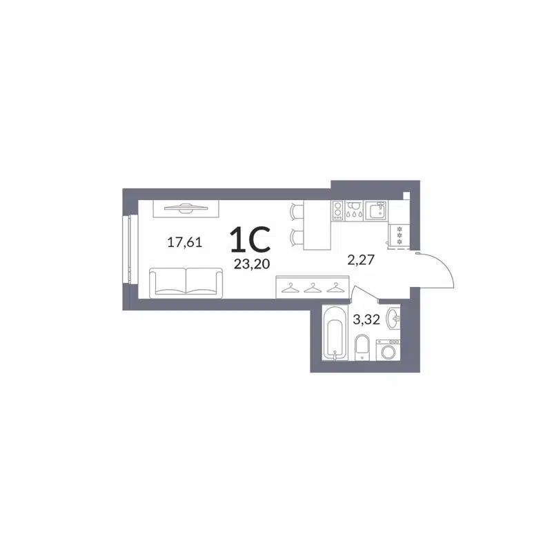 Студия 23.2 м² Горская Лагуна