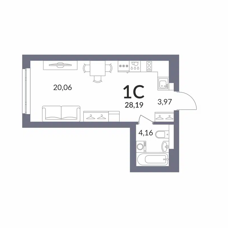 Студия 28.19 м² Горская Лагуна