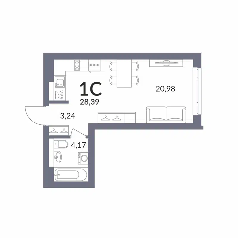 Студия 28.39 м² Горская Лагуна