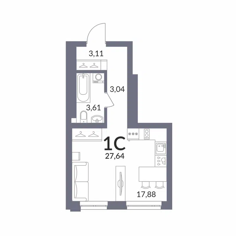 Студия 27.64 м² Горская Лагуна