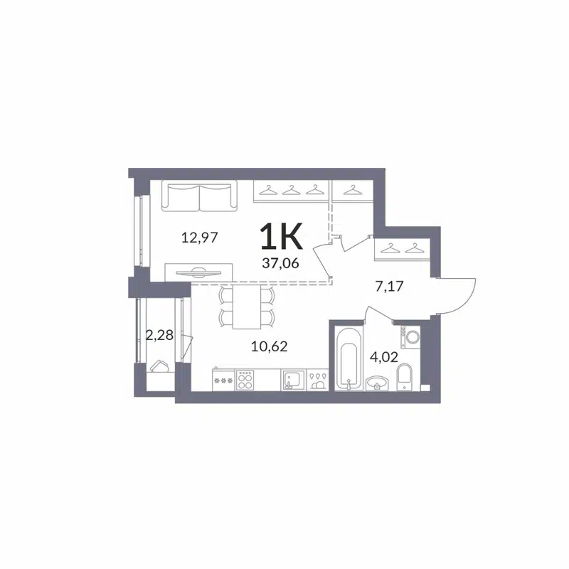 1-комнатная квартира 35.92 м² Горская Лагуна