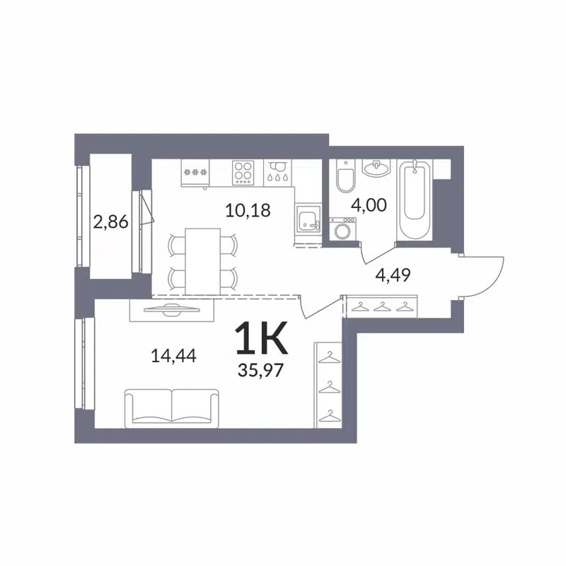 1-комнатная квартира 35.97 м² Горская Лагуна