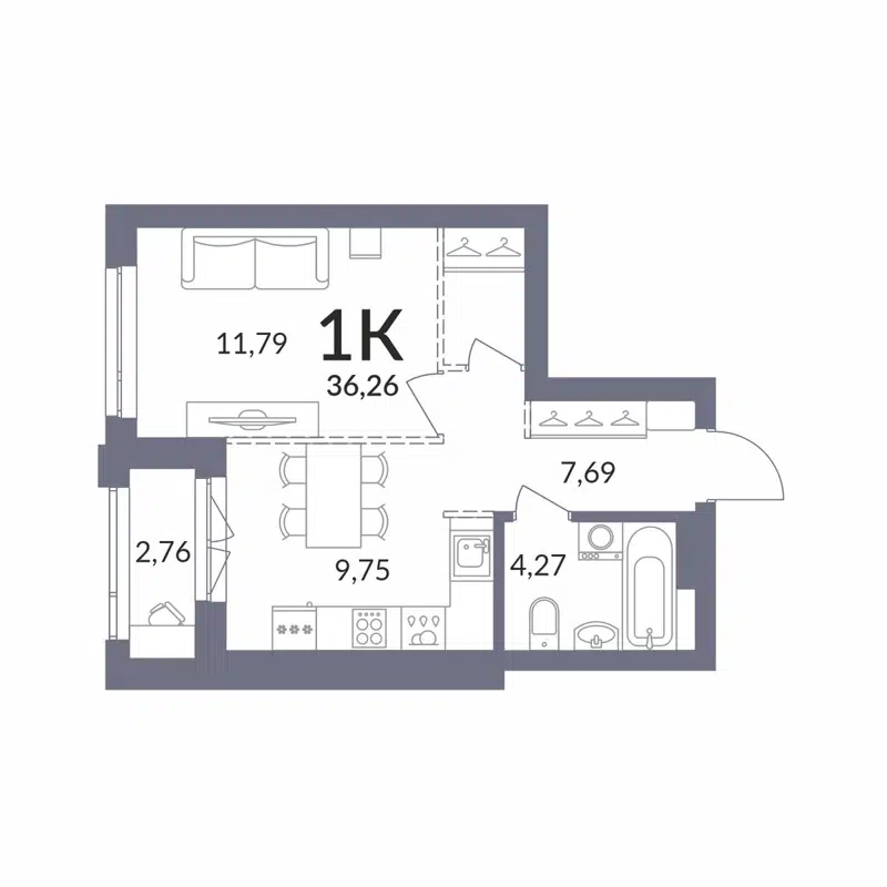 1-комнатная квартира 36.26 м² Горская Лагуна