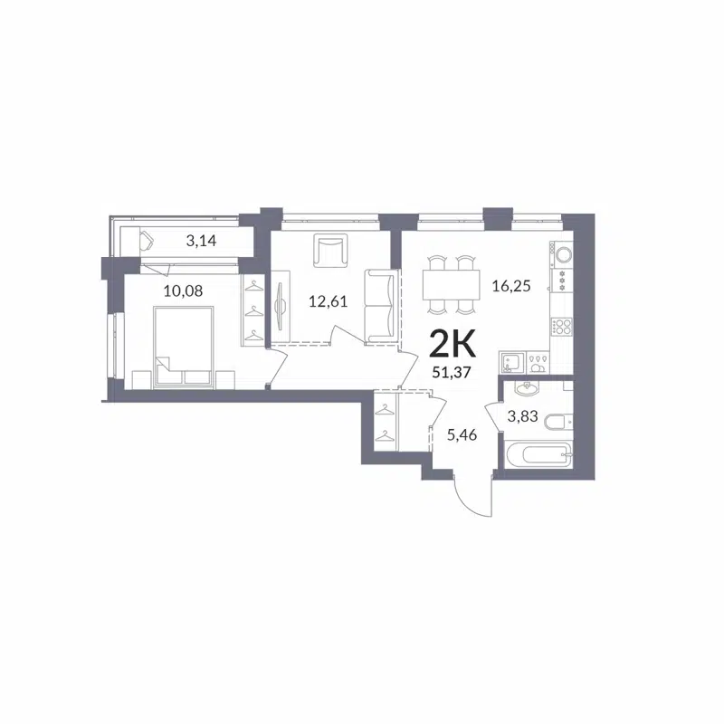2-комнатная квартира 49.91 м² Горская Лагуна