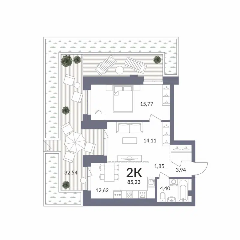 2-комнатная квартира 85.23 м² Горская Лагуна