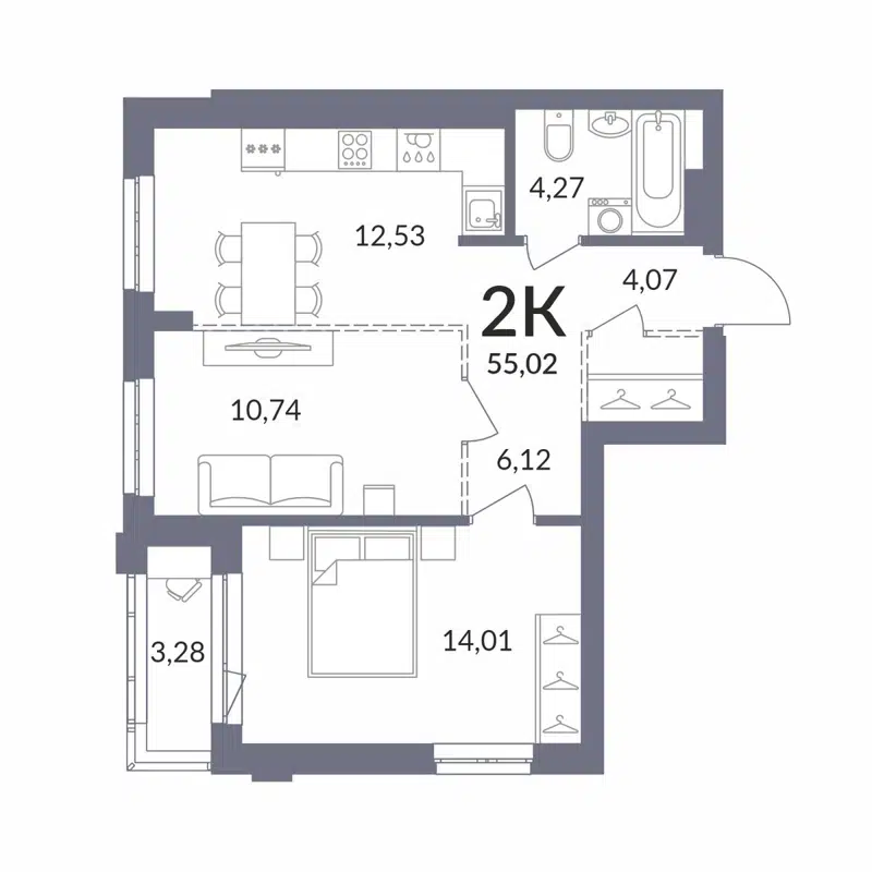 2-комнатная квартира 54.93 м² Горская Лагуна