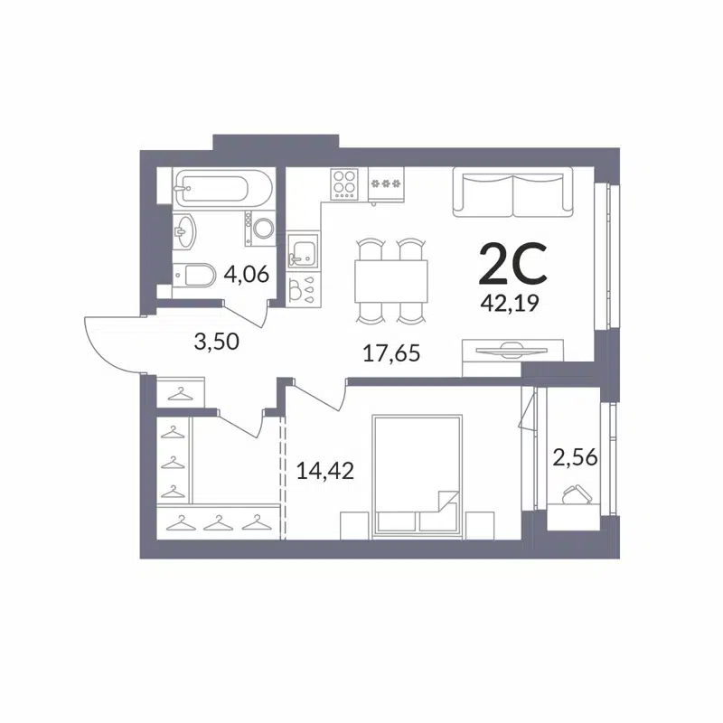 2-комнатная квартира 42.38 м² Горская Лагуна