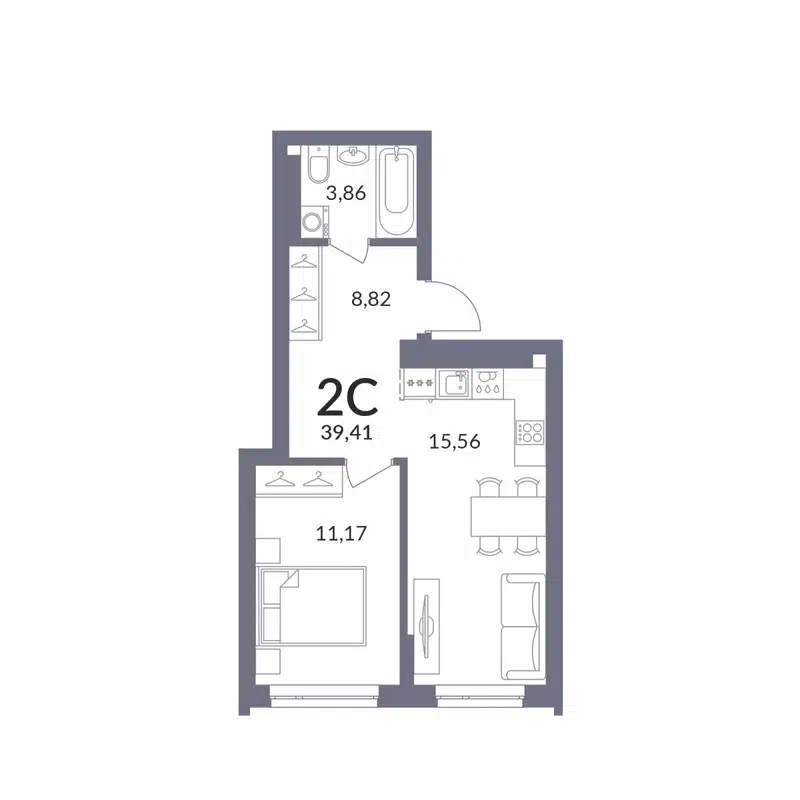 2-комнатная квартира 39.41 м² Горская Лагуна