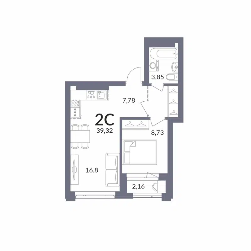 2-комнатная квартира 38.24 м² Горская Лагуна