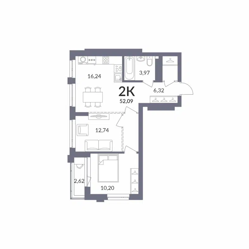 2-комнатная квартира 49.6 м² Горская Лагуна