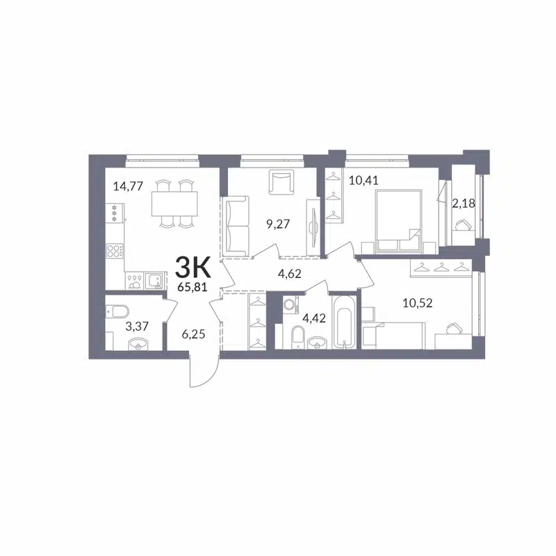 3-комнатная квартира 64.72 м² Горская Лагуна