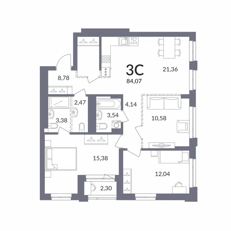 4-комнатная квартира 83.97 м² Горская Лагуна