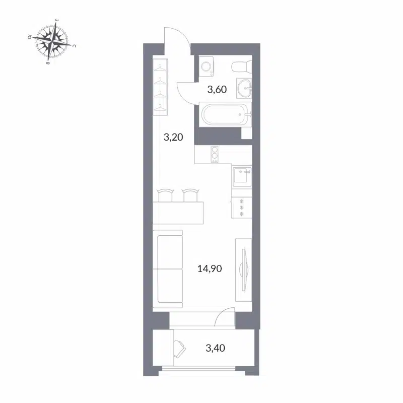 Студия 25.1 м² Державина 50
