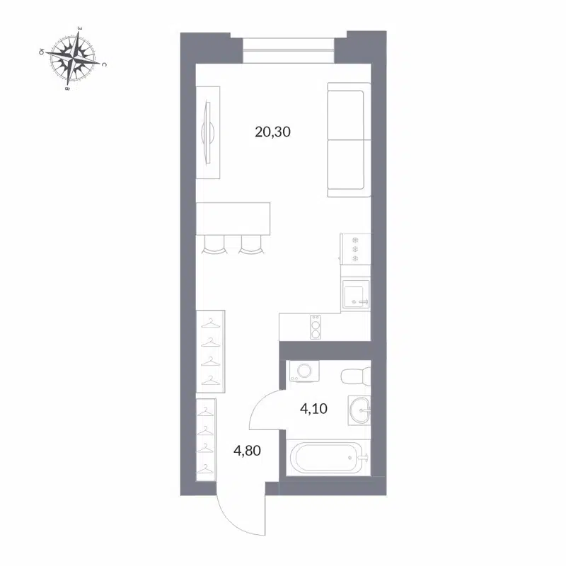 Студия 29.2 м² Державина 50