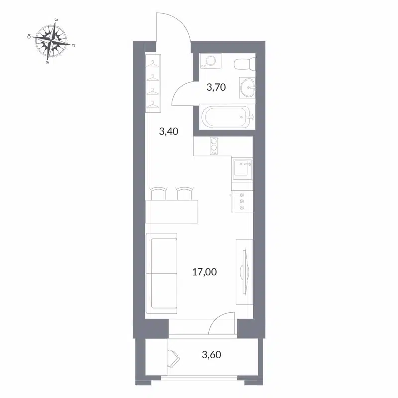 Студия 27.7 м² Державина 50