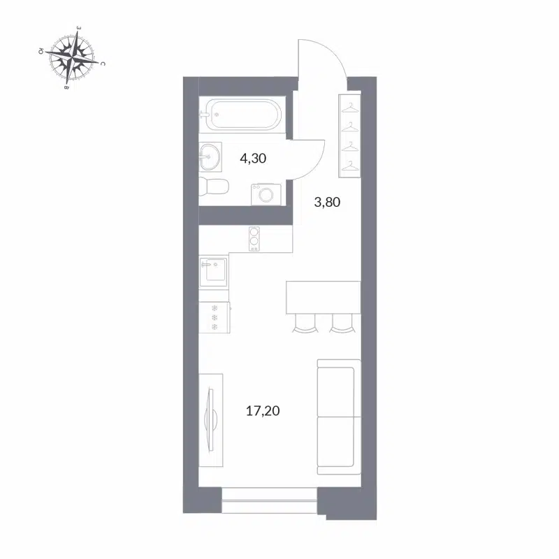 Студия 25.3 м² Державина 50