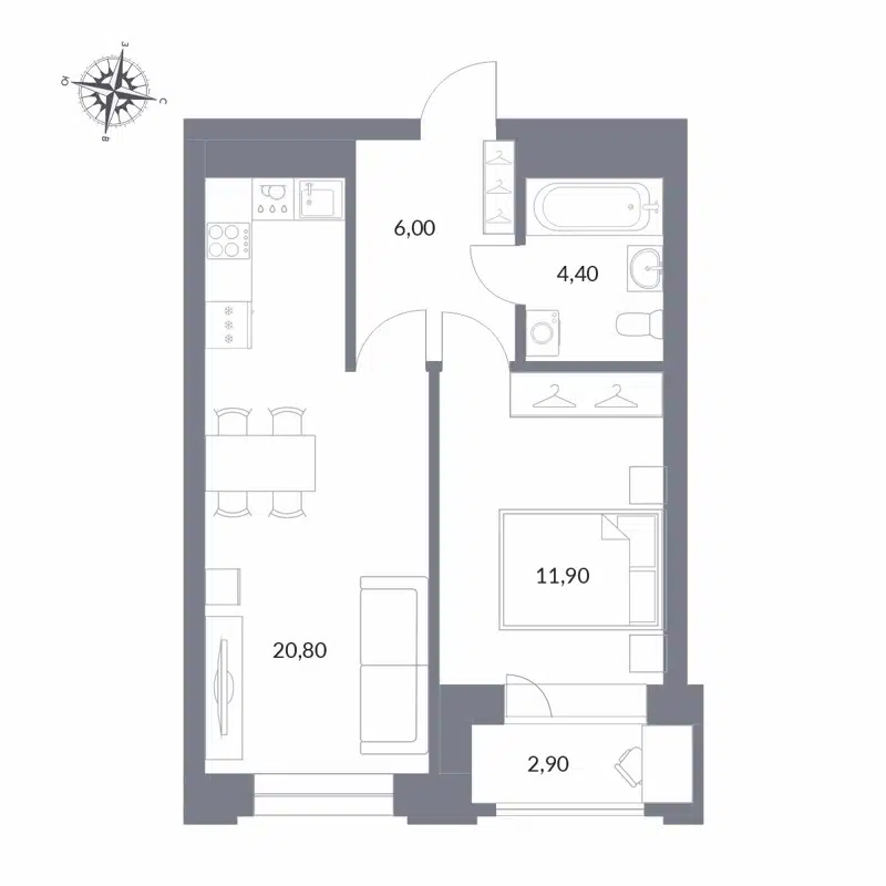 2-комнатная квартира 46.1 м² Державина 50