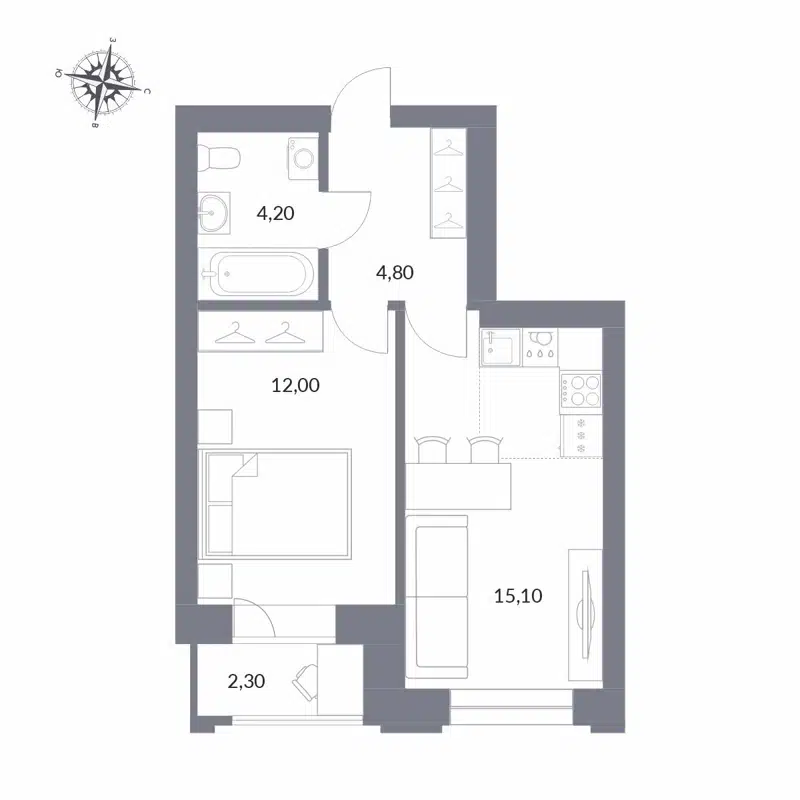 2-комнатная квартира 38.4 м² Державина 50