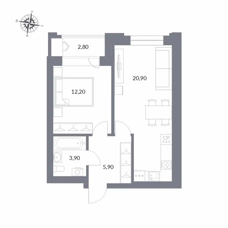 2-комнатная квартира 45.7 м² Державина 50