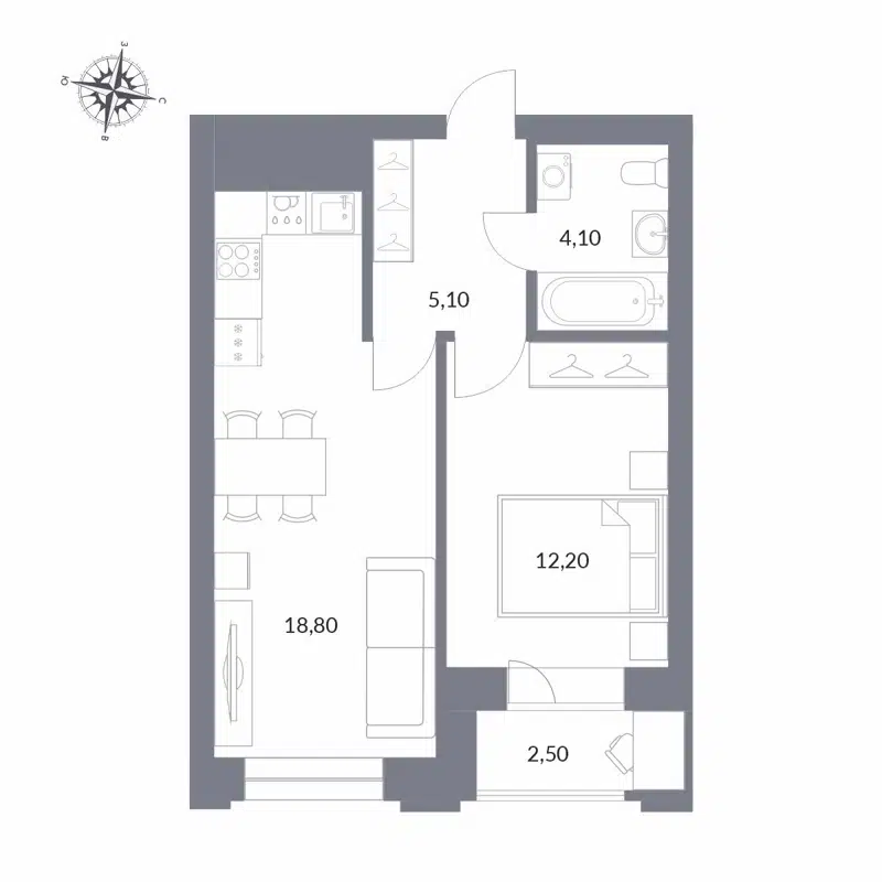 2-комнатная квартира 42.7 м² Державина 50
