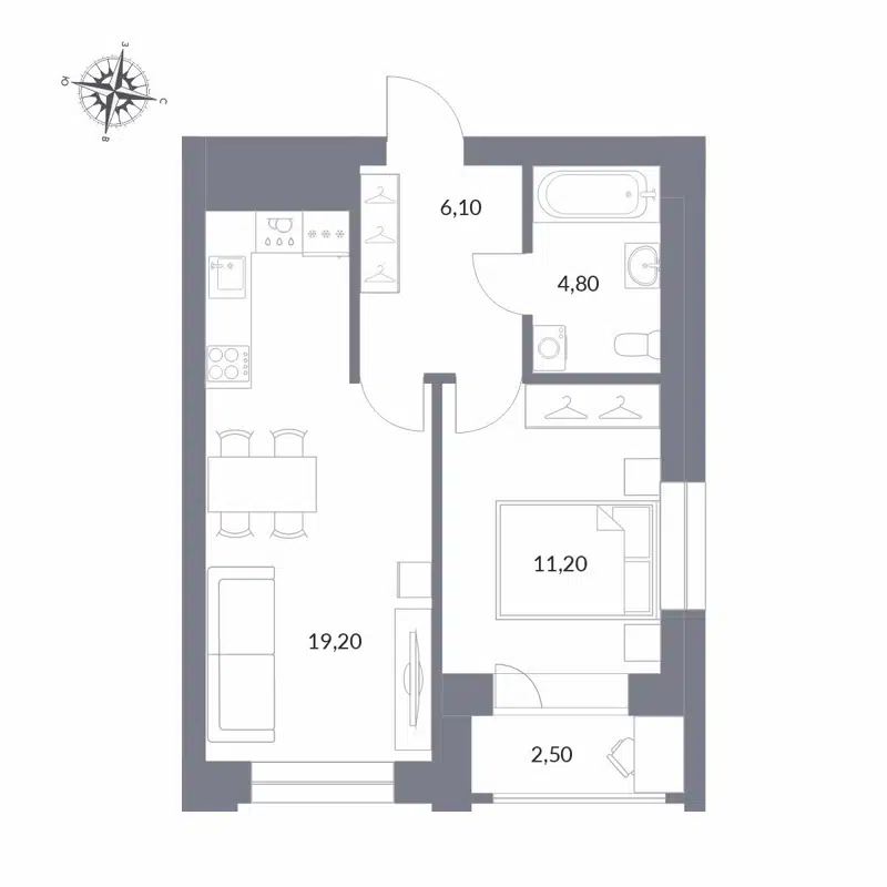 2-комнатная квартира 43.8 м² Державина 50