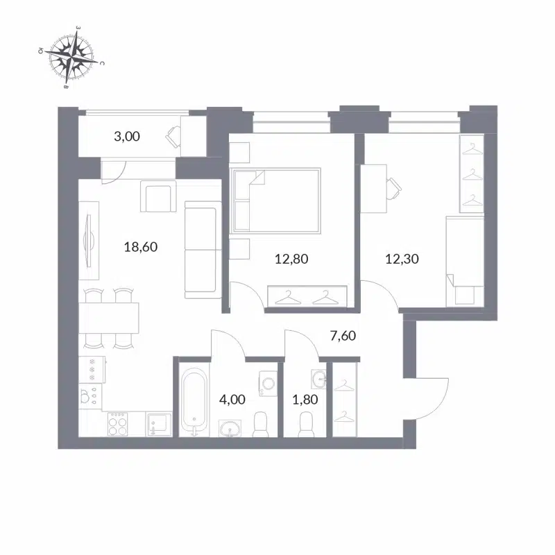 3-комнатная квартира 60.1 м² Державина 50
